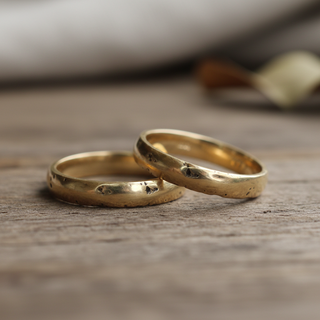 9ct gold pair - rustic wood lifestyle