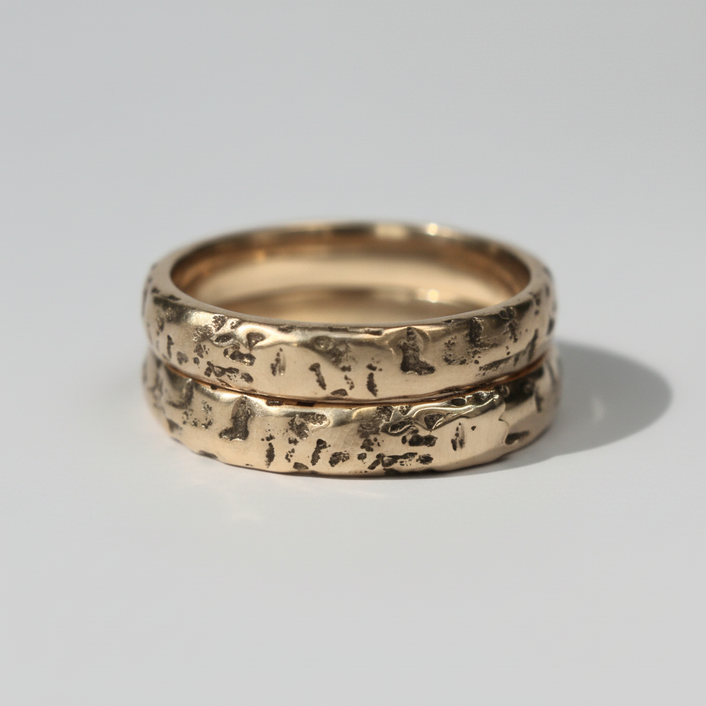 Gold hammered band - stacked