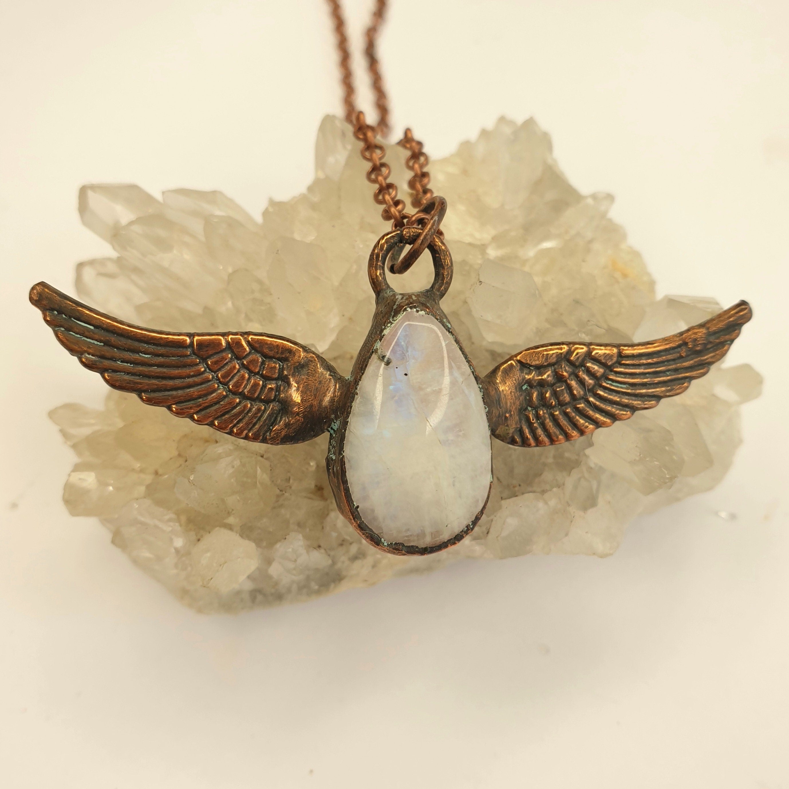 Copper Angel Wing Moonstone Necklace