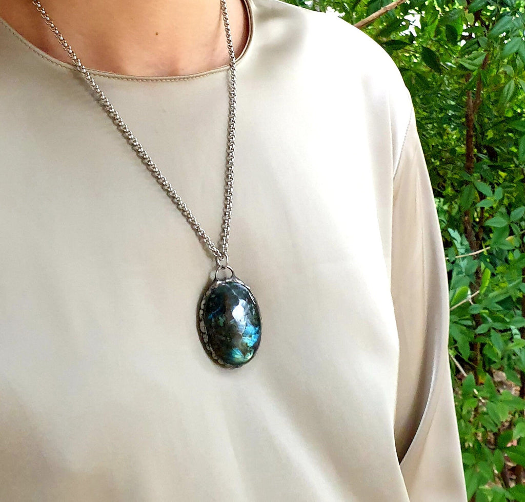 Labradorite silver Pendant Necklace