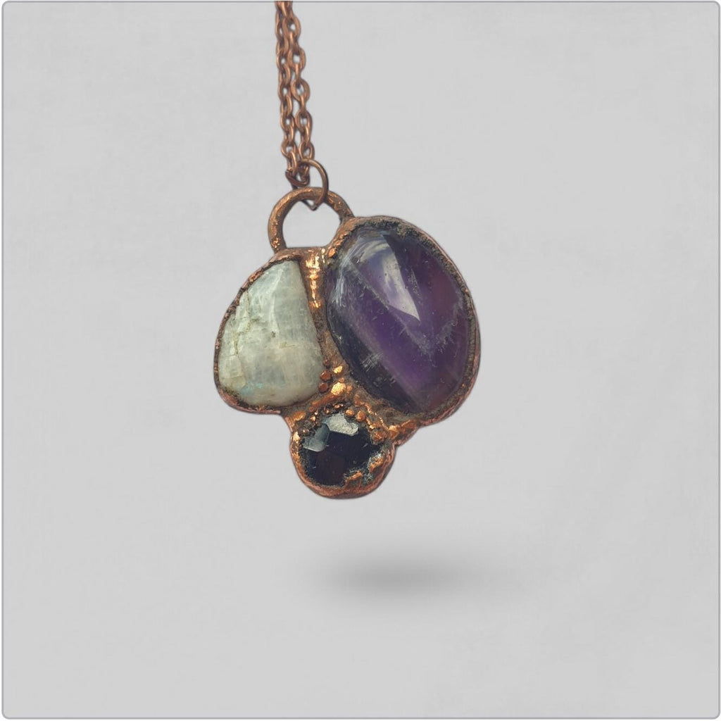 Amethyst, Moonstone & Garnet copper necklace