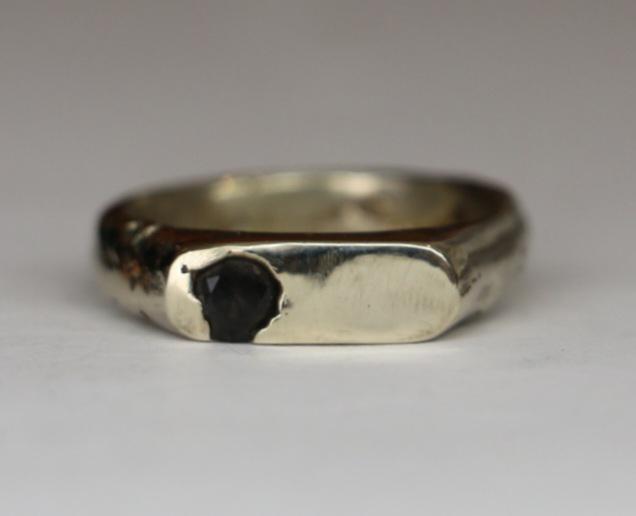 Silver Signet Ring with Blue Gemstone Size 5