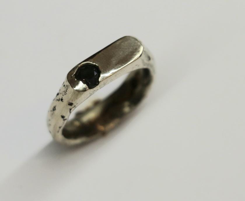 Silver Signet Ring with Blue Gemstone Size 5