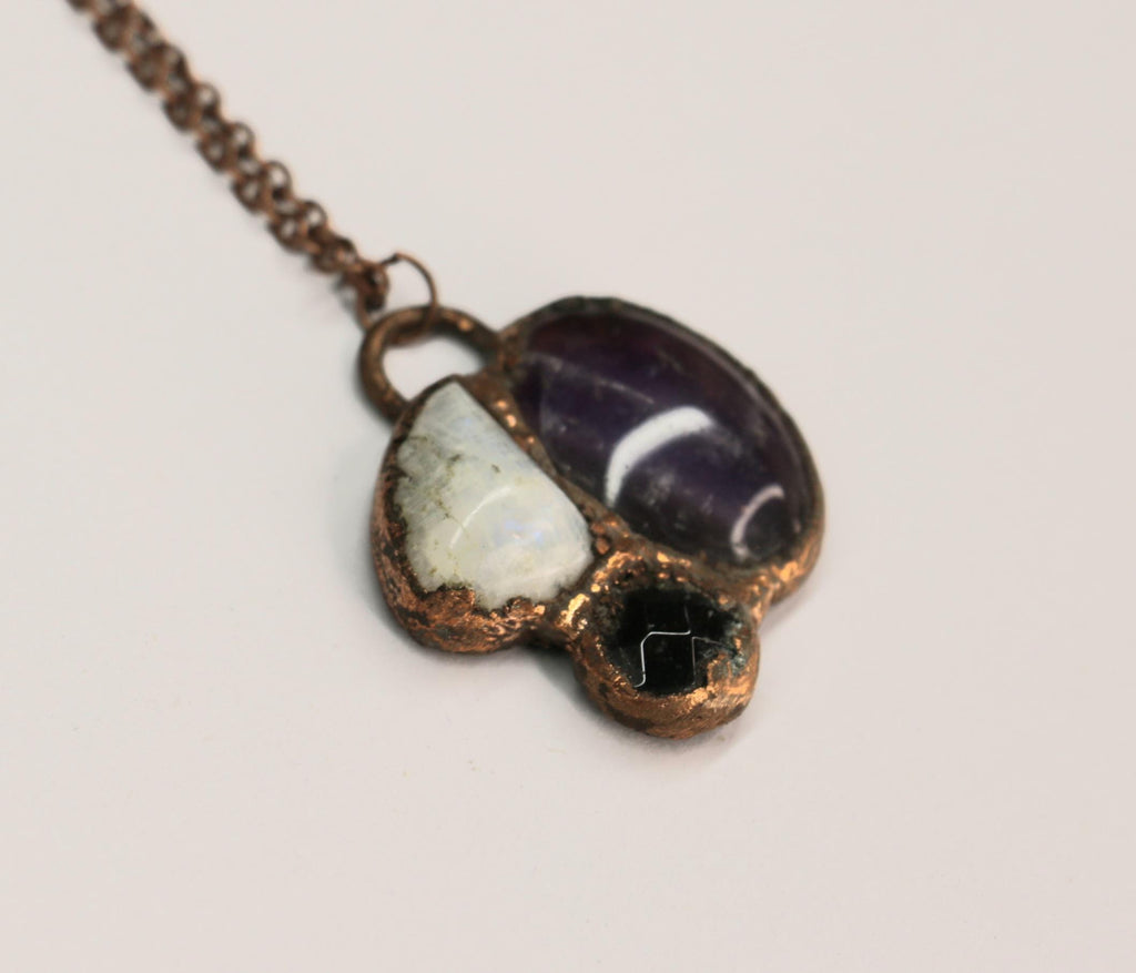 Amethyst, Moonstone & Garnet copper necklace