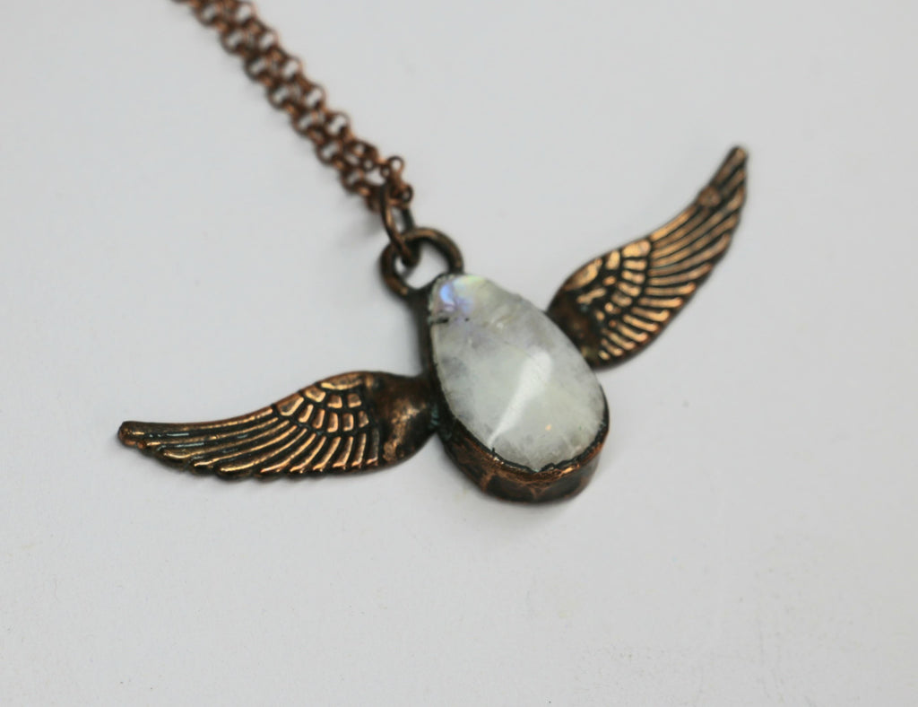 Copper Angel Wing Moonstone Necklace