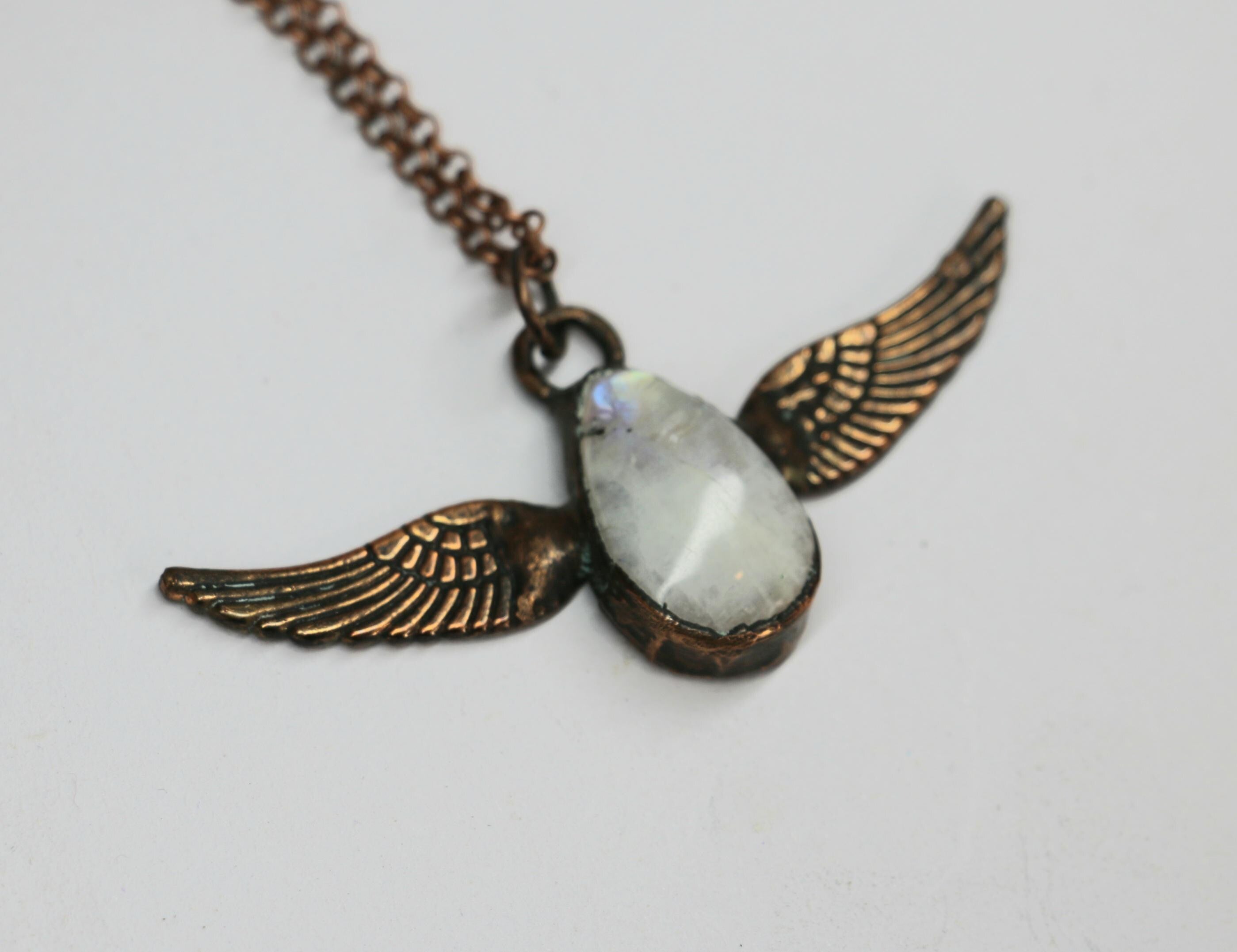 Copper Angel Wing Moonstone Necklace