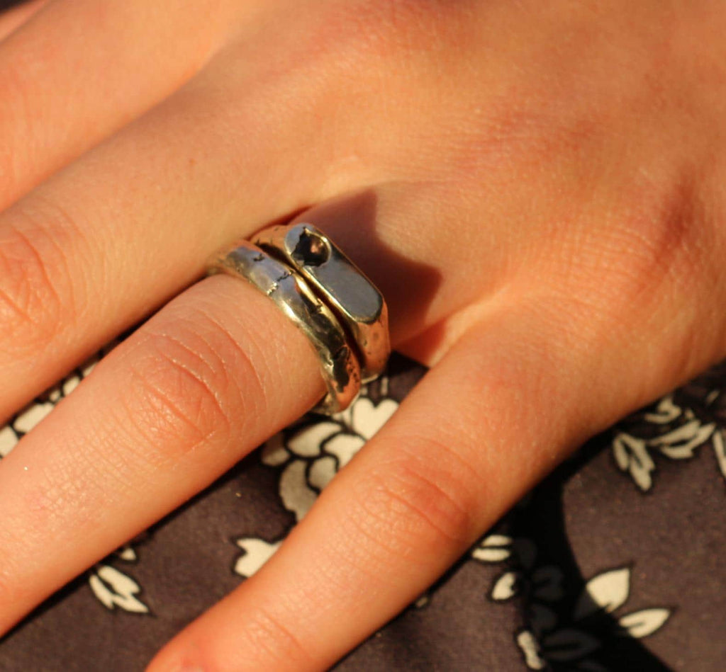 Silver Signet Ring with Blue Gemstone Size 5