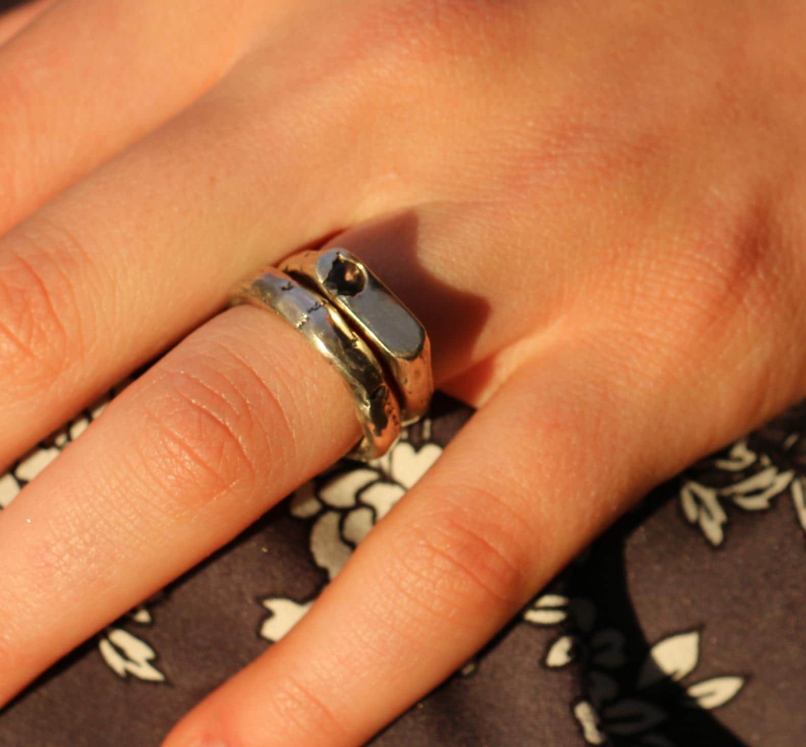 Silver Signet Ring with Blue Gemstone Size 5