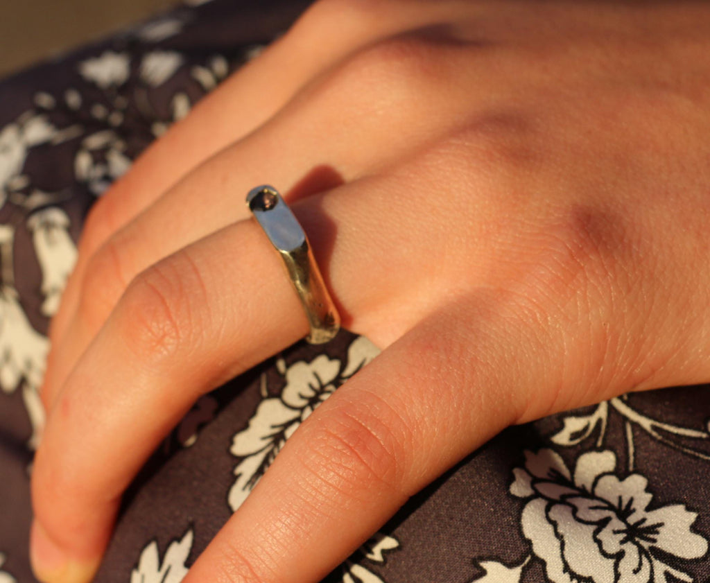 Silver Signet Ring with Blue Gemstone Size 5