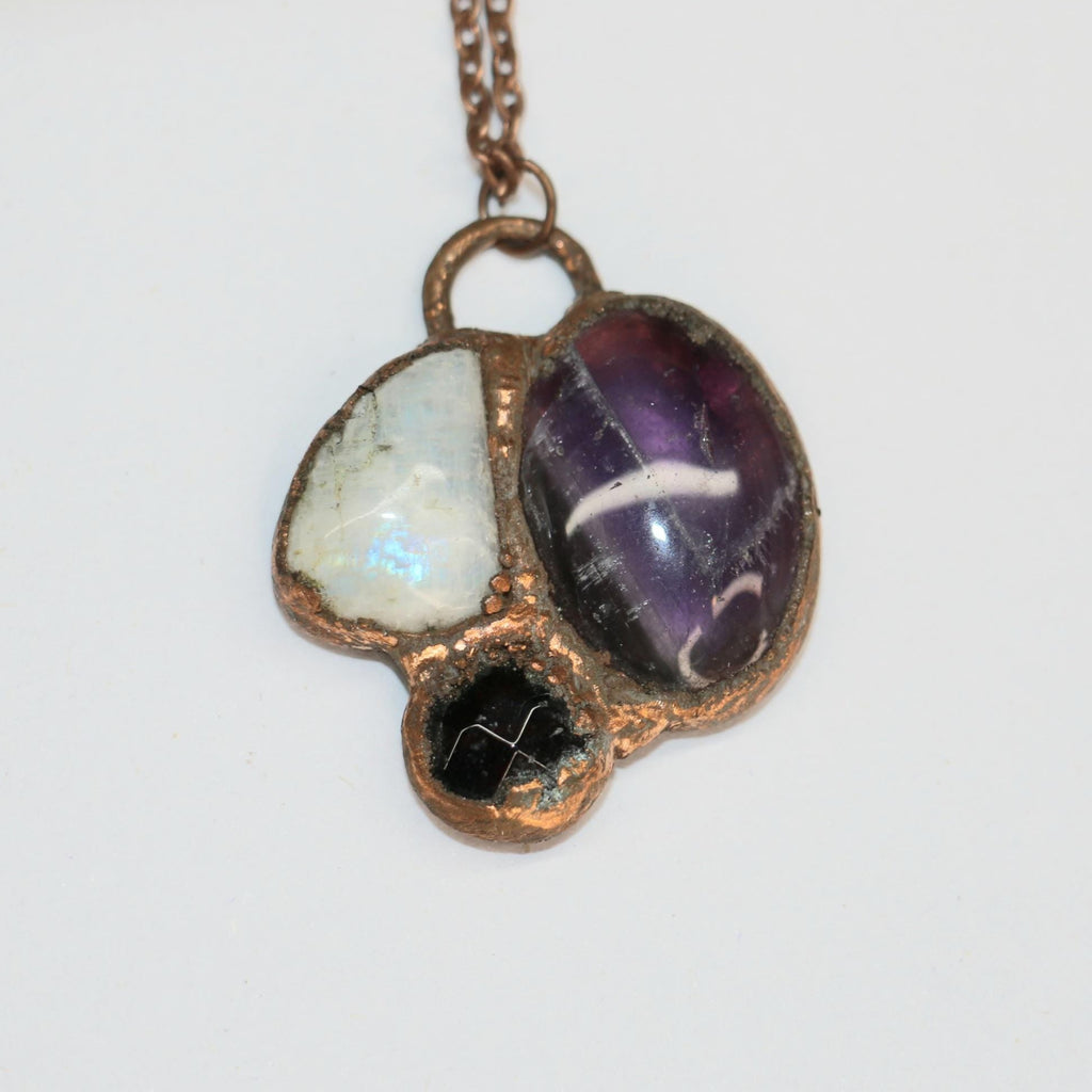 Amethyst, Moonstone & Garnet copper necklace