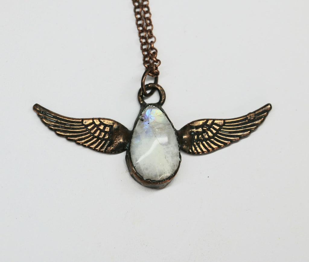 Copper Angel Wing Moonstone Necklace