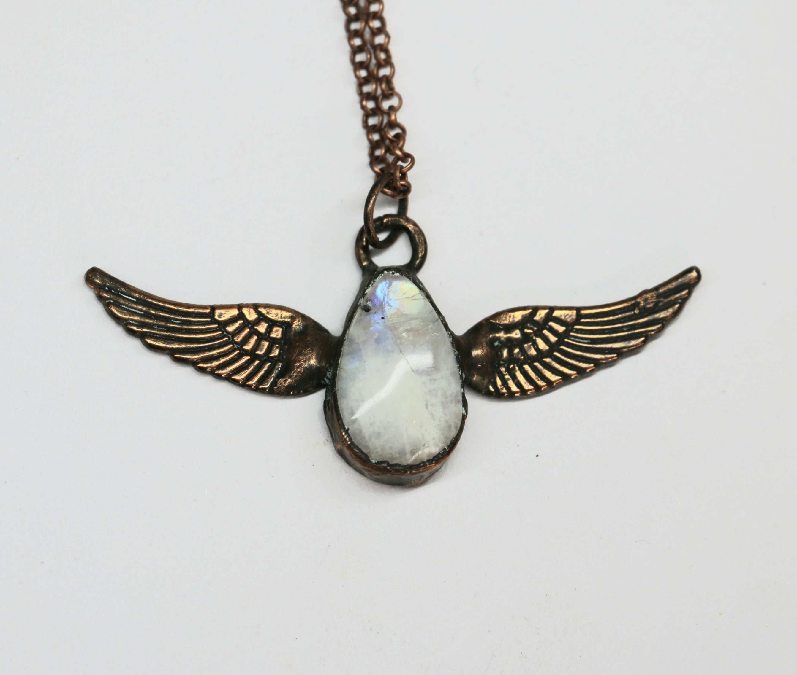 Copper Angel Wing Moonstone Necklace