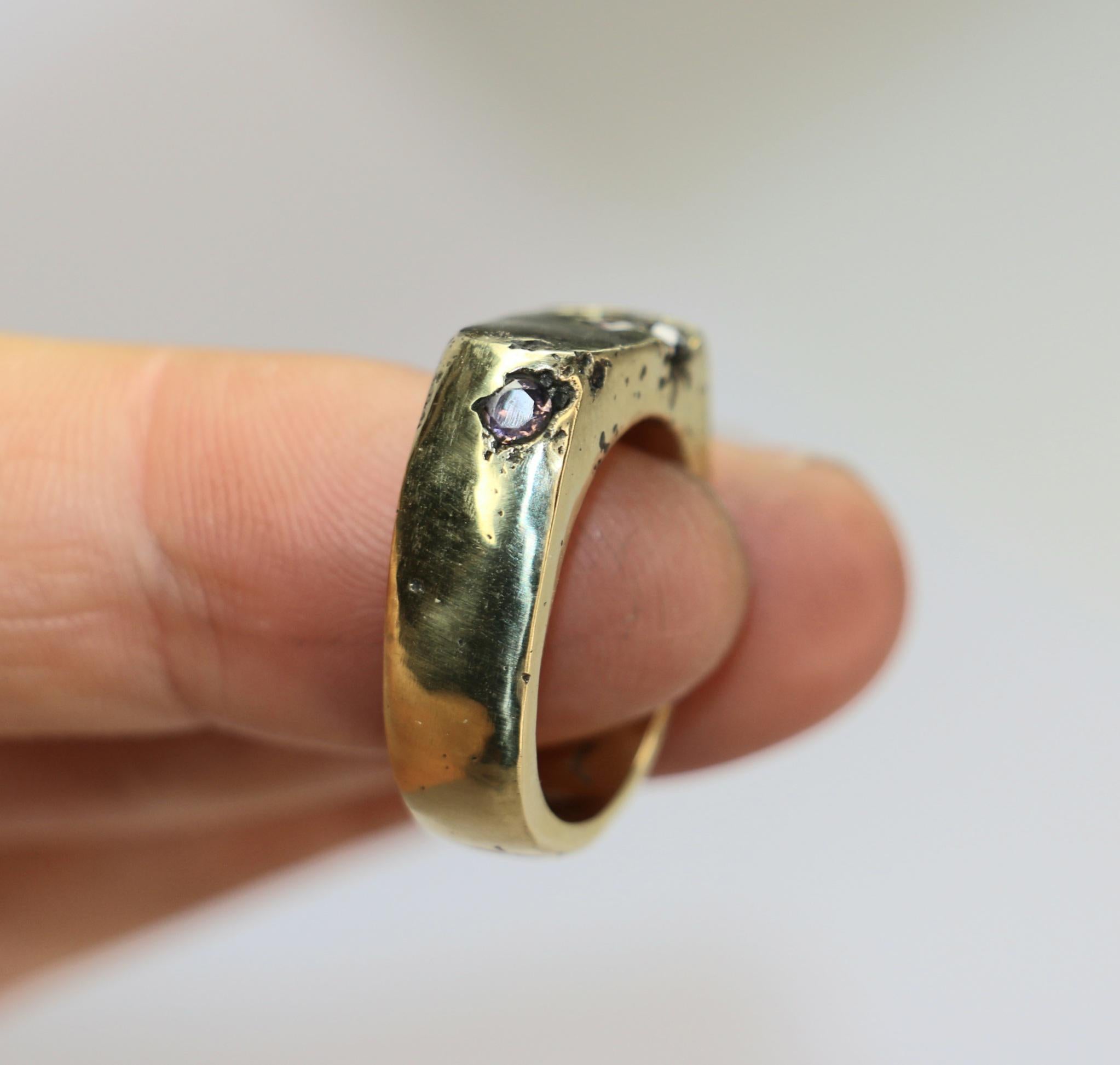 Brass Signet Ring with Zirconia size 6