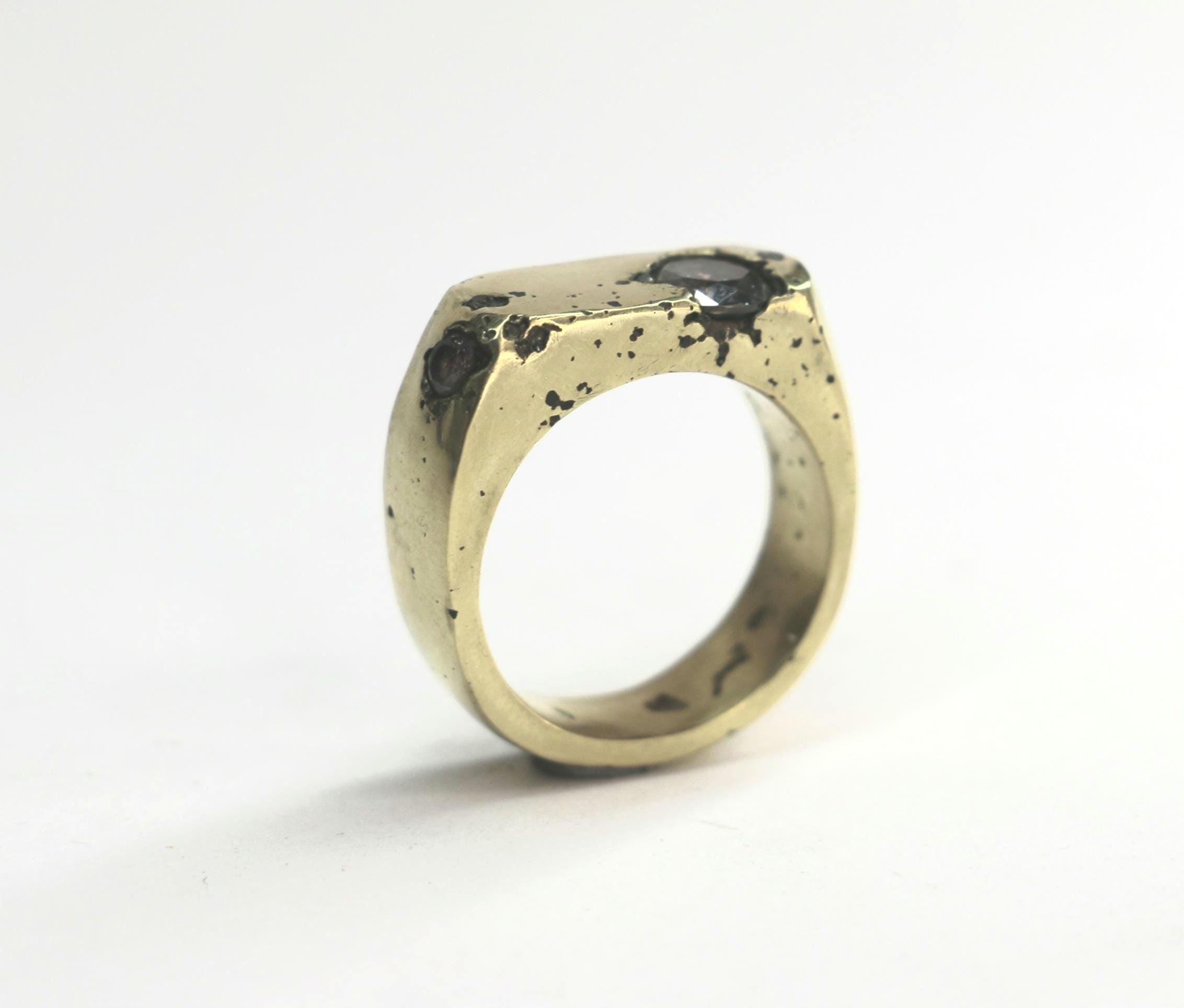 Brass Signet Ring with Zirconia size 6