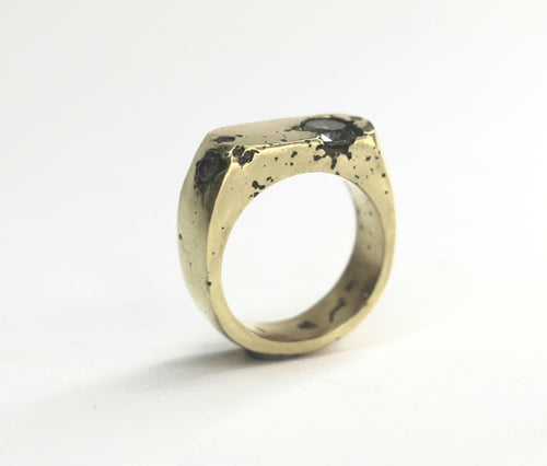 Brass Signet Ring with Zirconia size 6