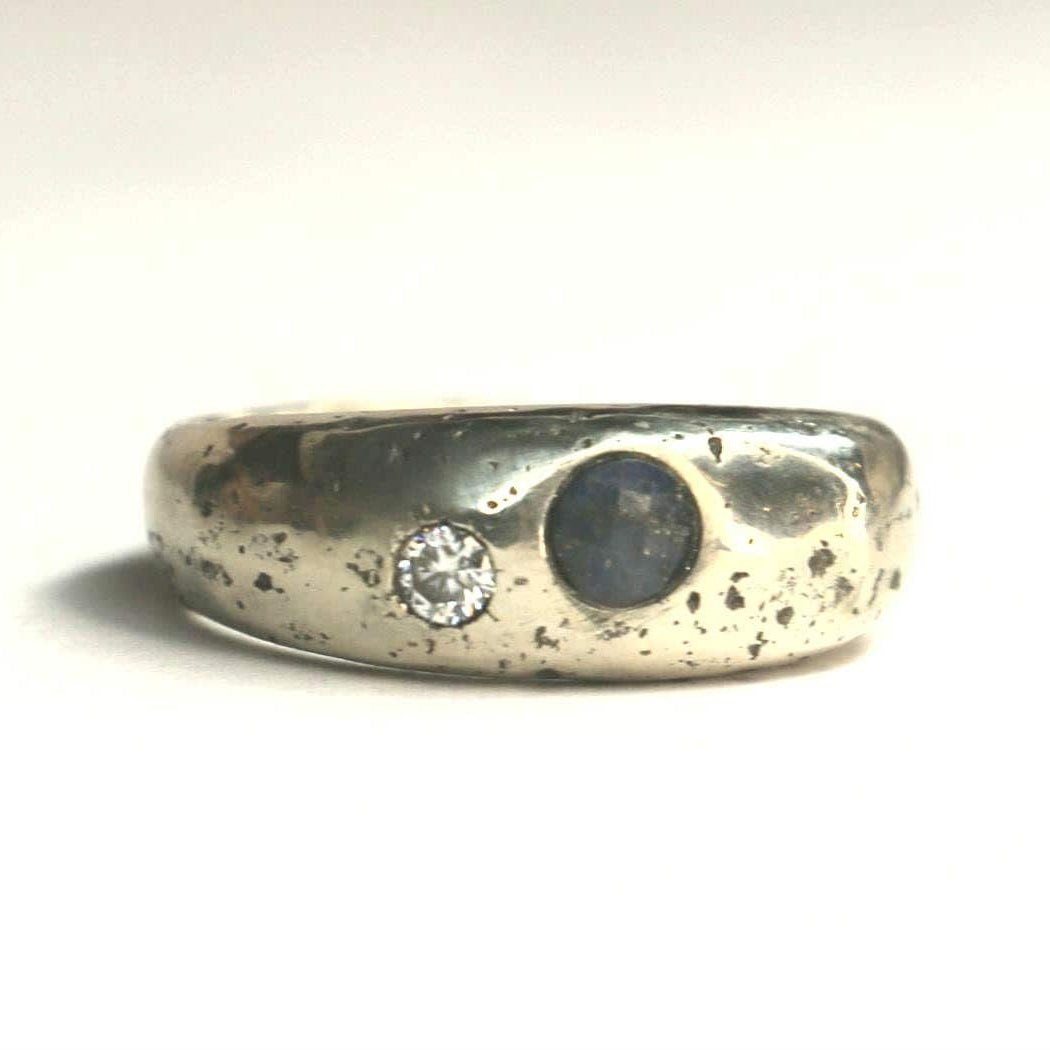 Esther dome ring with lapis lazuli and moissanite