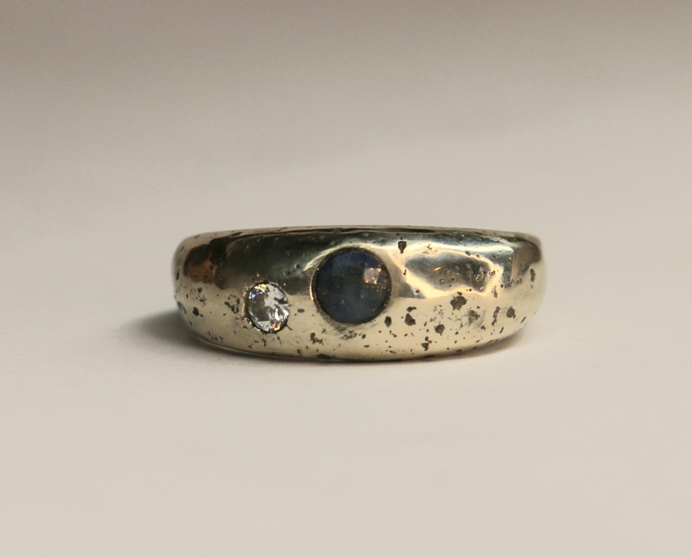 Esther dome ring with lapis lazuli and moissanite