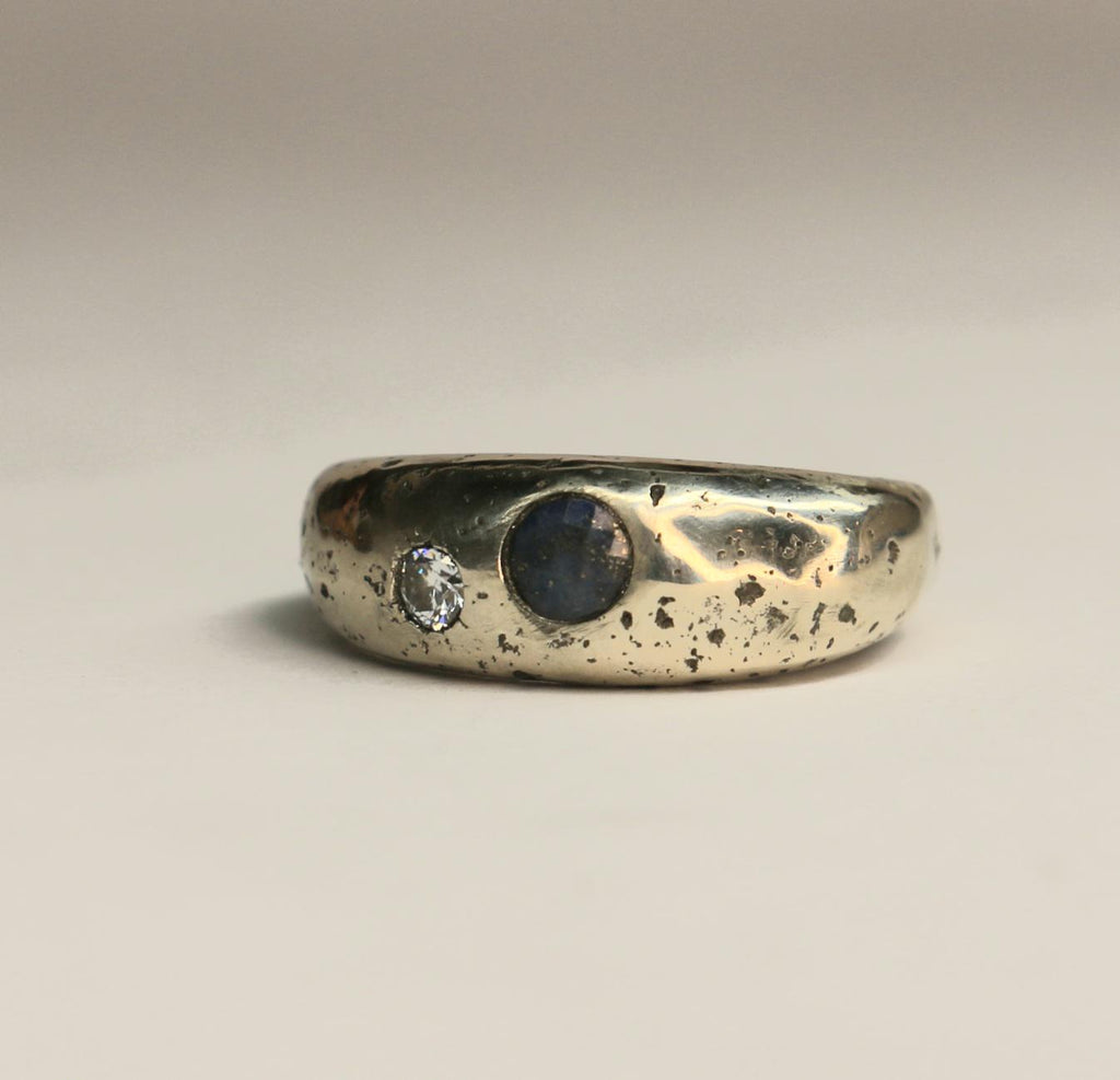 Esther dome ring with lapis lazuli and moissanite