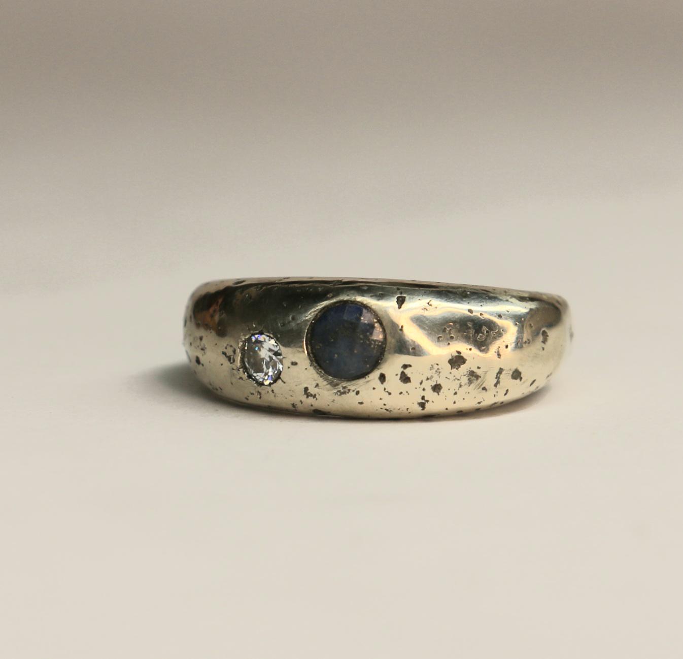 Esther dome ring with lapis lazuli and moissanite