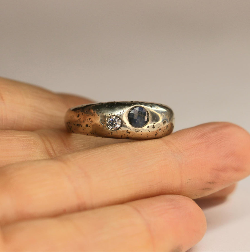 Esther dome ring with lapis lazuli and moissanite