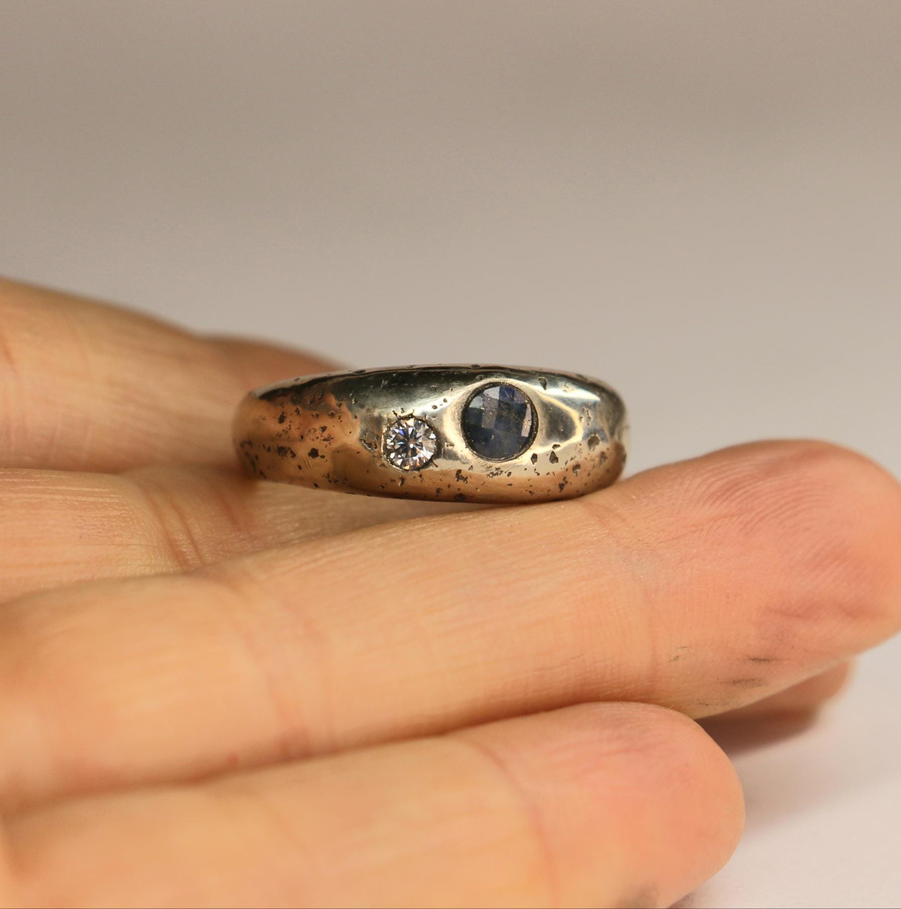 Esther dome ring with lapis lazuli and moissanite