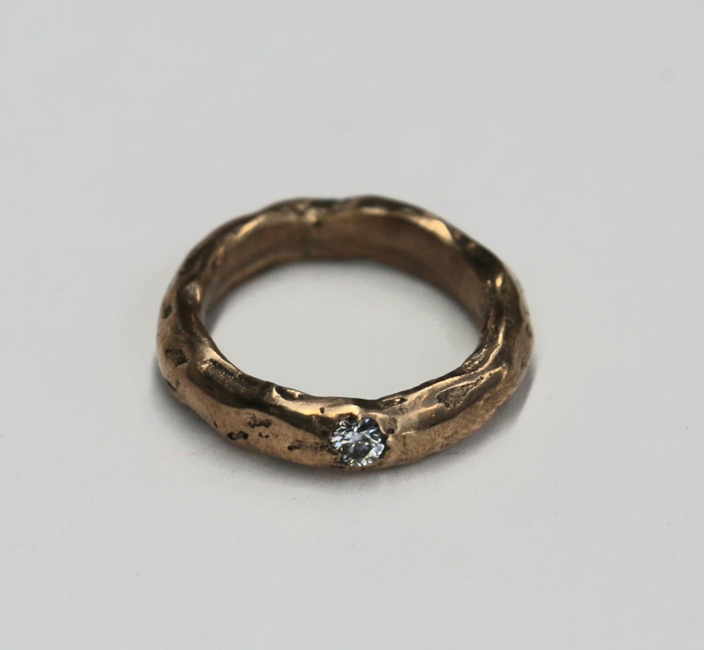 Covenant Ring 4.5US sandcast copper band rustic elegant stacking ring with moissanite
