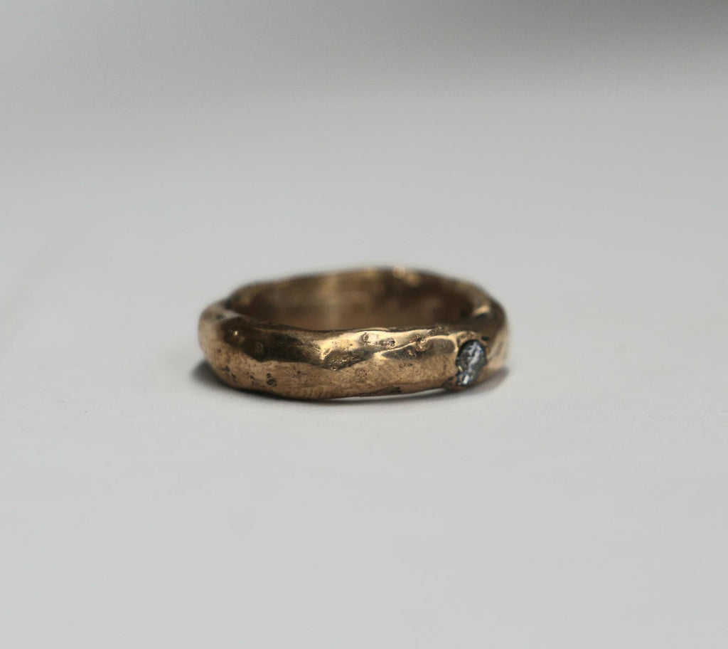 Covenant Ring 4.5US sandcast copper band rustic elegant stacking ring with moissanite