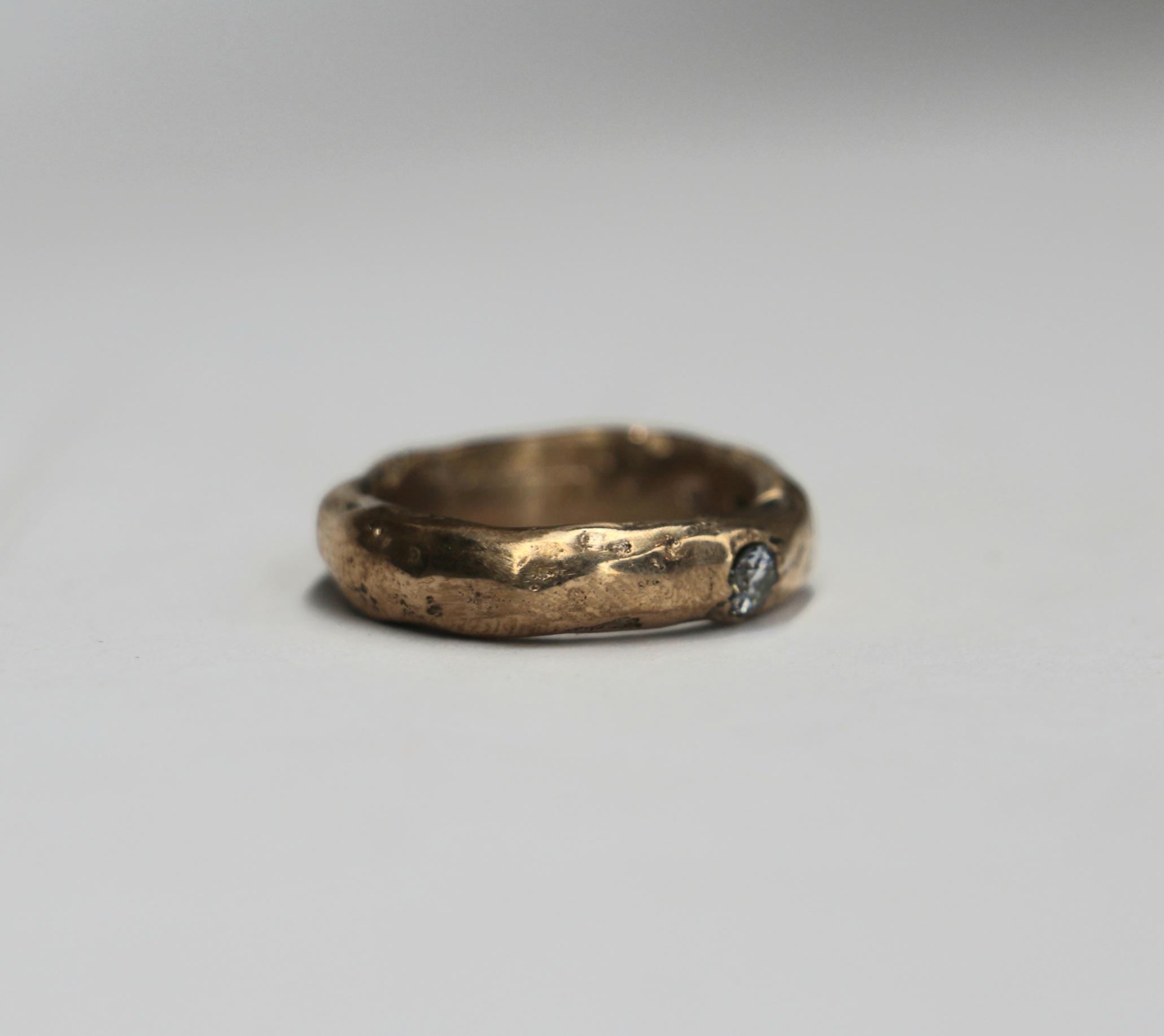 Covenant Ring 4.5US sandcast copper band rustic elegant stacking ring with moissanite