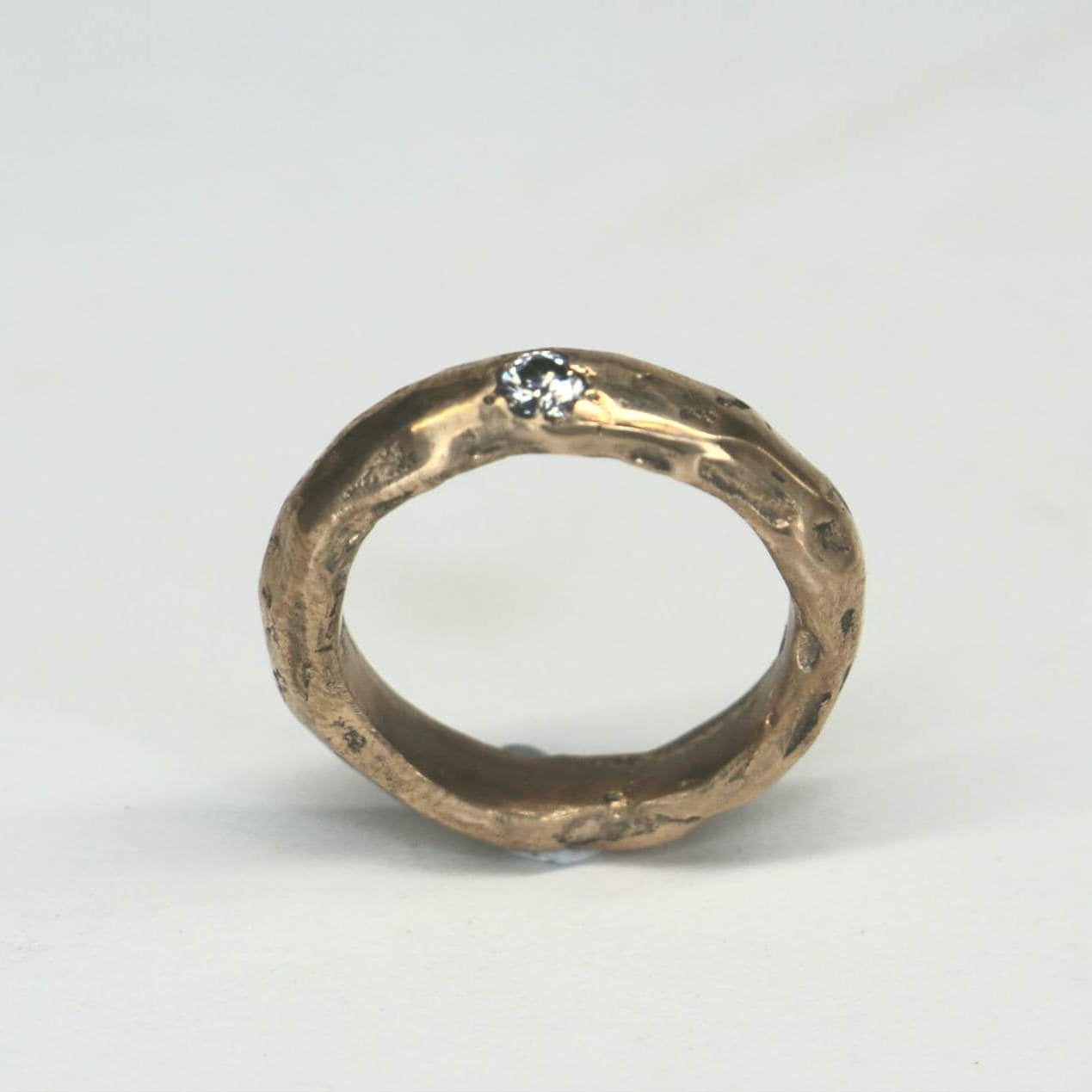 Covenant Ring 4.5US sandcast copper band rustic elegant stacking ring with moissanite