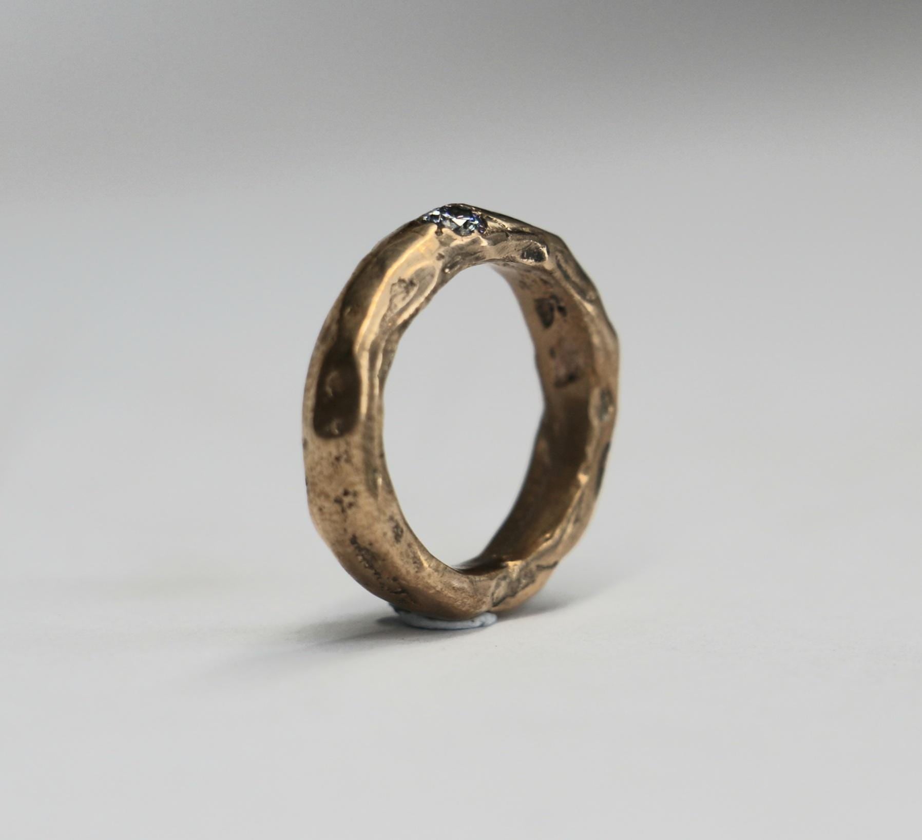 Covenant Ring 4.5US sandcast copper band rustic elegant stacking ring with moissanite
