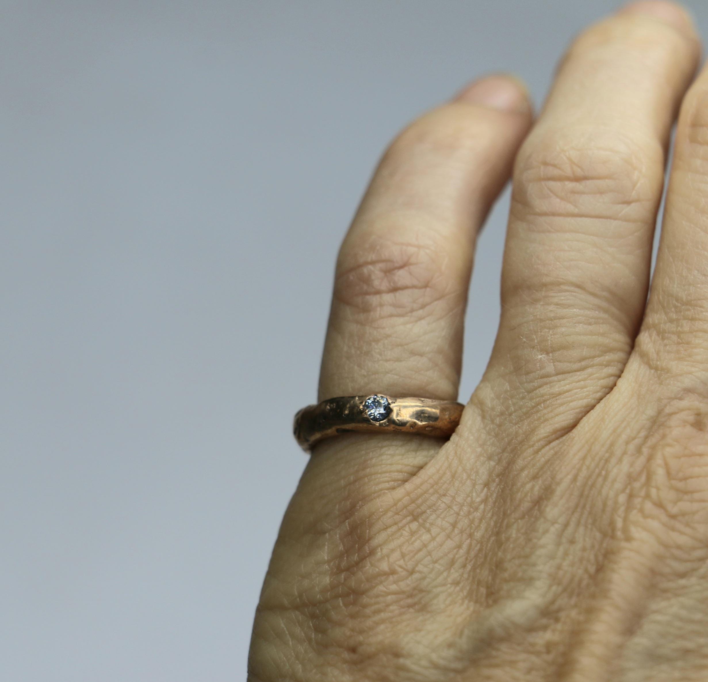 Covenant Ring 4.5US sandcast copper band rustic elegant stacking ring with moissanite