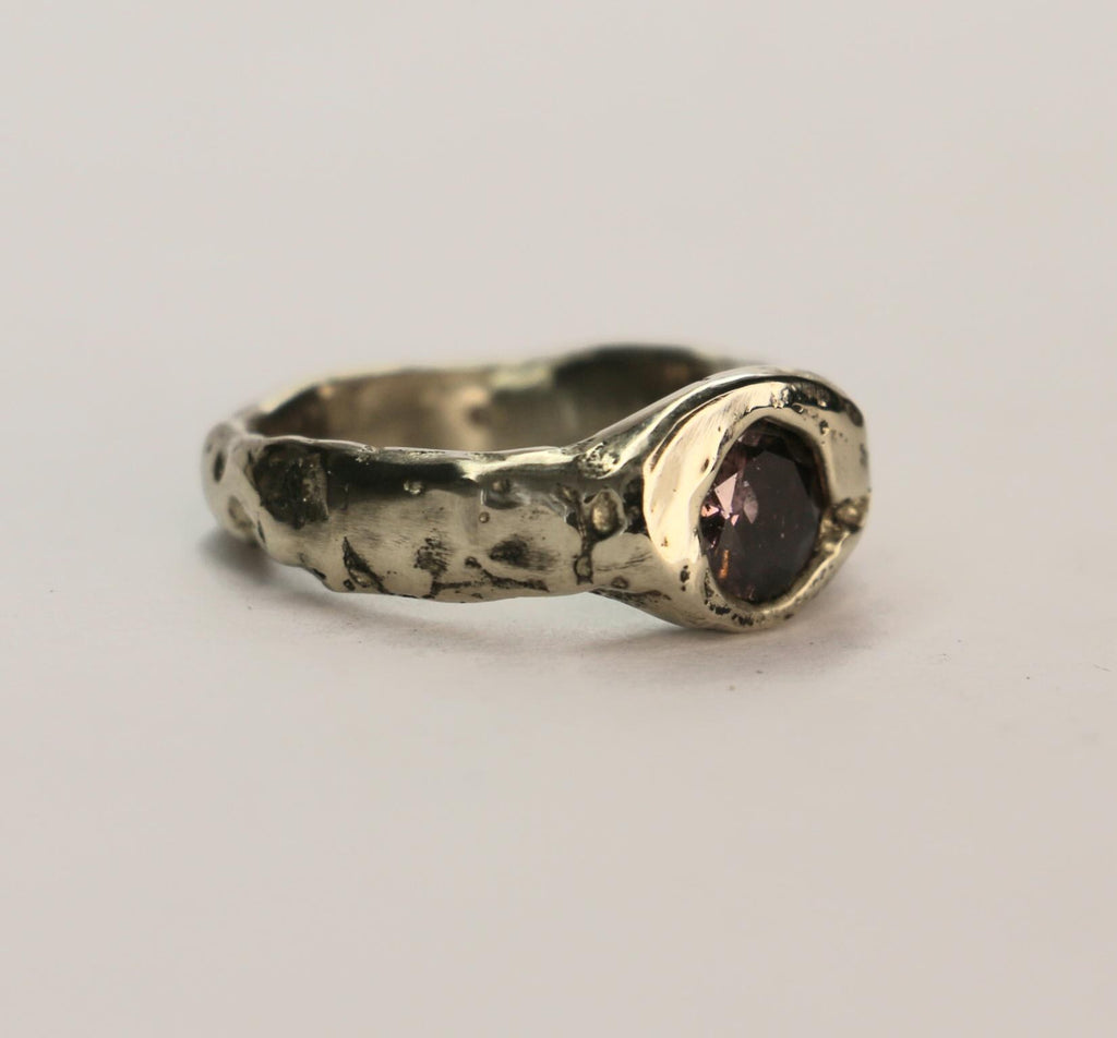 Organic Silver Ring with rose Quartz Size 5