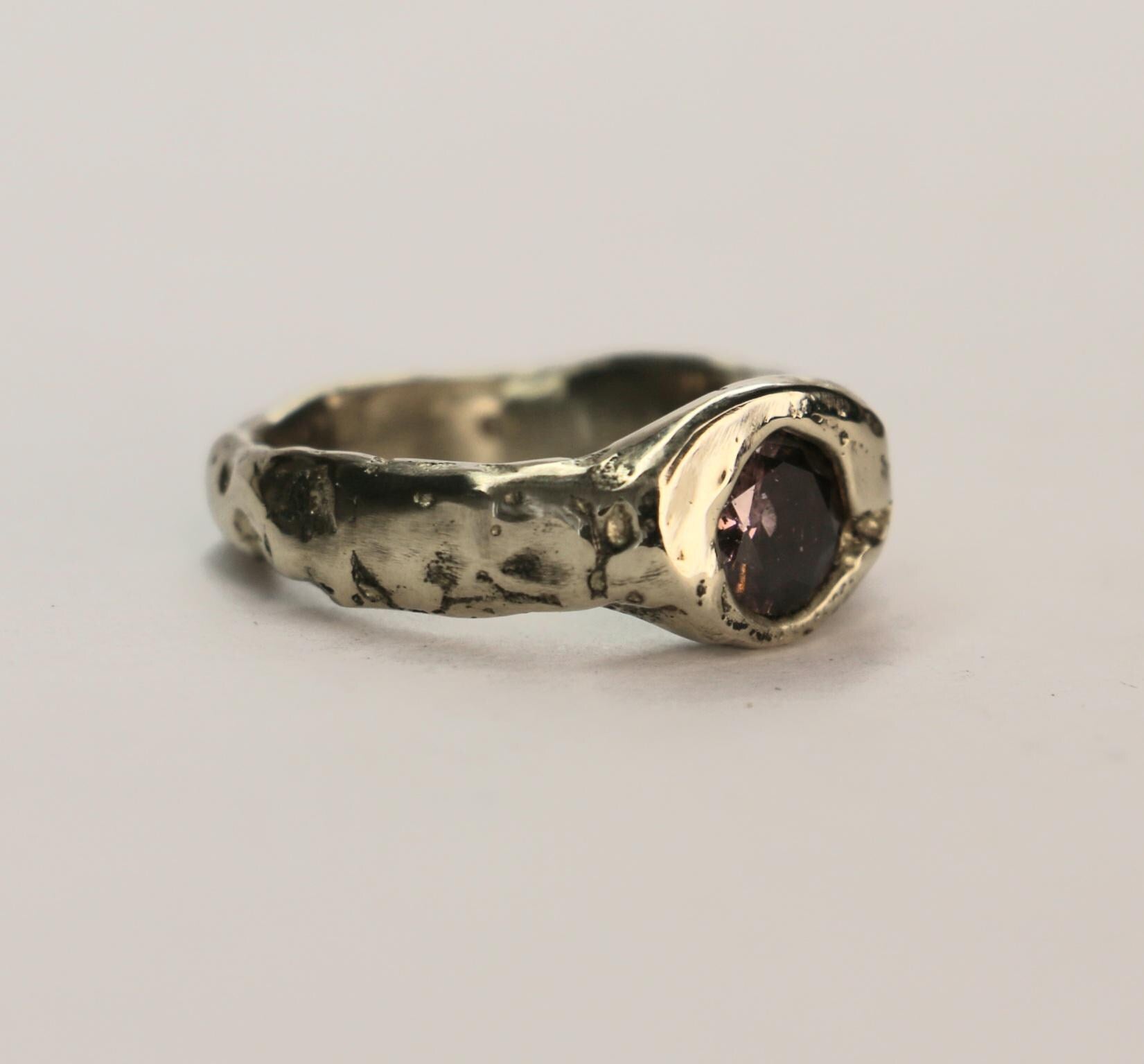 Organic Silver Ring with rose Quartz Size 5