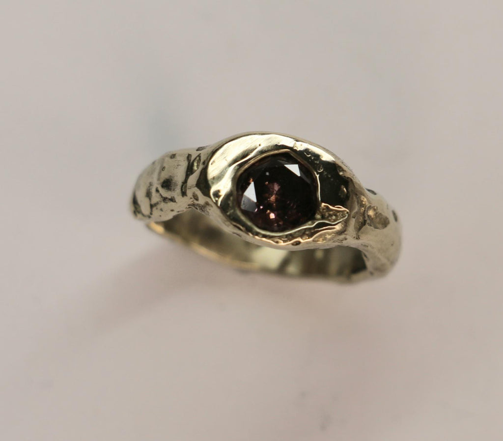 Organic Silver Ring with rose Quartz Size 5