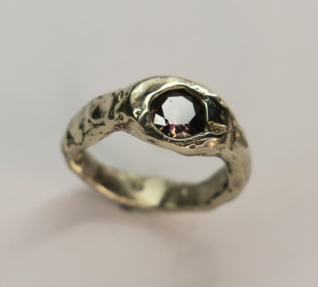 Organic Silver Ring with rose Quartz Size 5