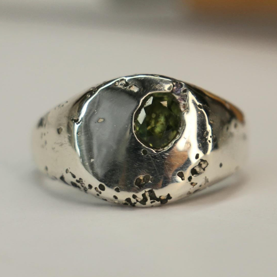 Silver Signet Ring with Green Sapphire 5.5