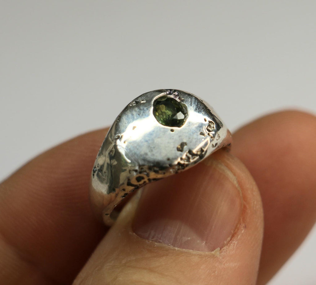 Silver Signet Ring with Green Sapphire 5.5