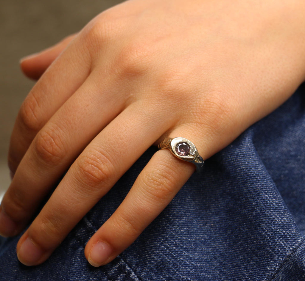 Organic Silver Ring with rose Quartz Size 5