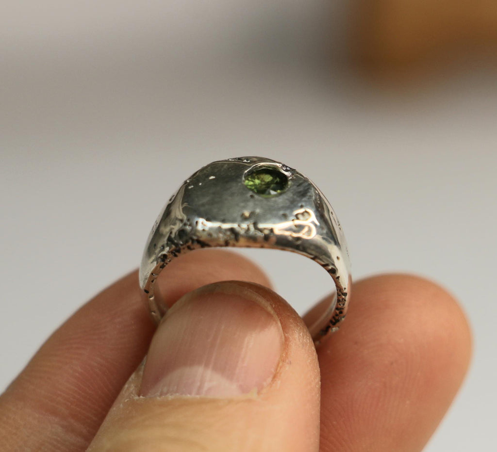 Silver Signet Ring with Green Sapphire 5.5