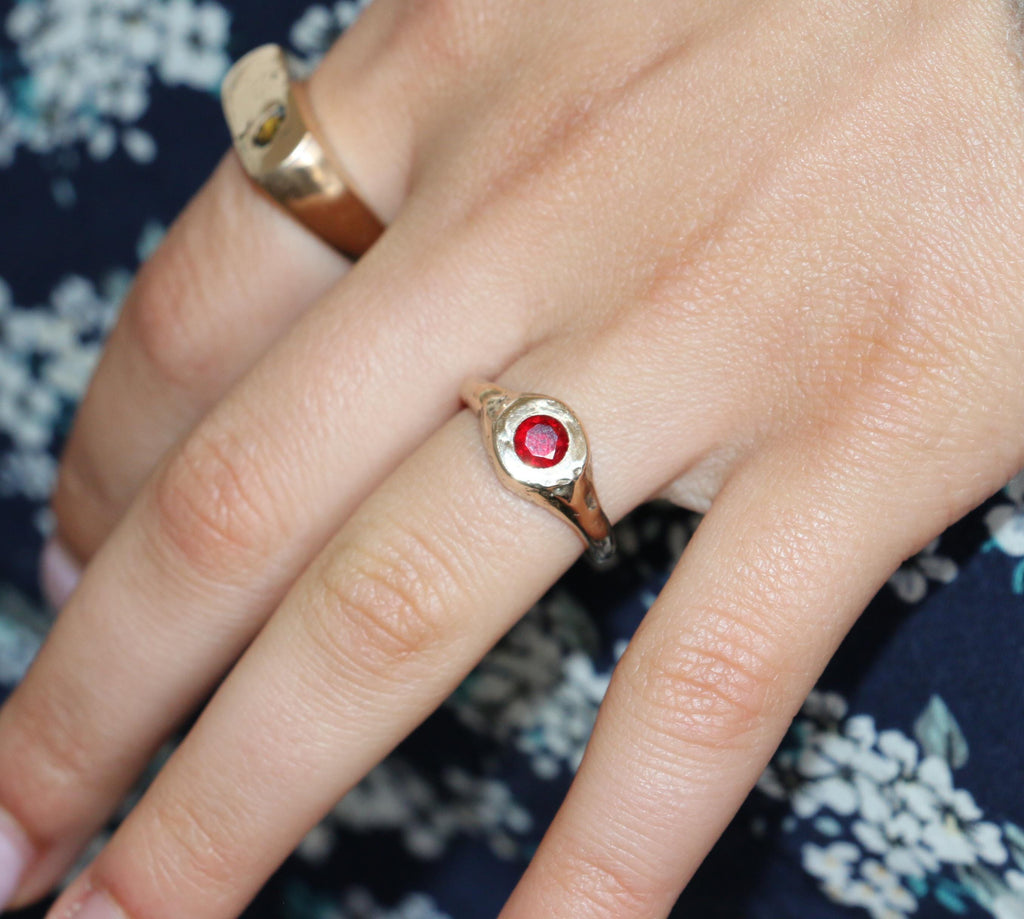 Textured Ring with Lab Garnet, Size 6