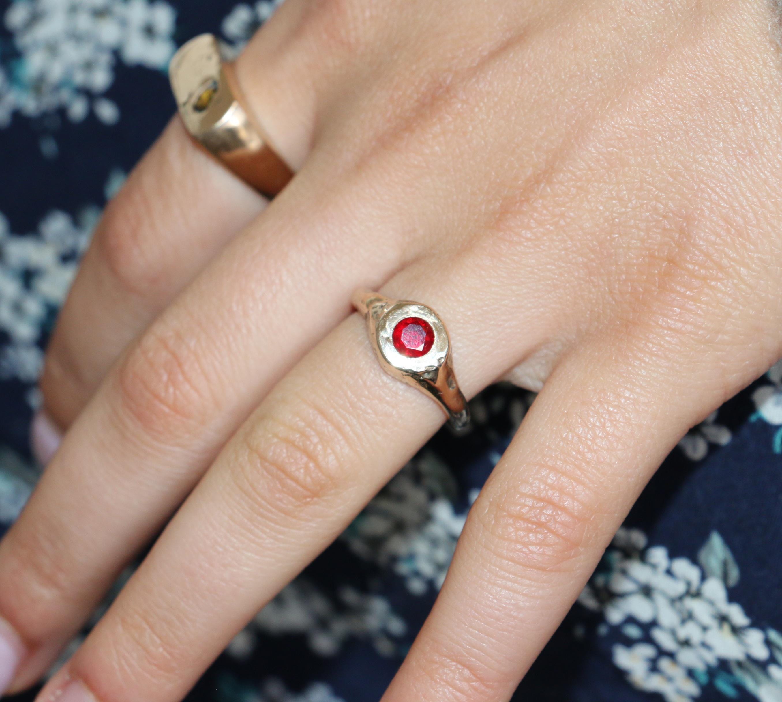 Textured Ring with Lab Garnet, Size 6