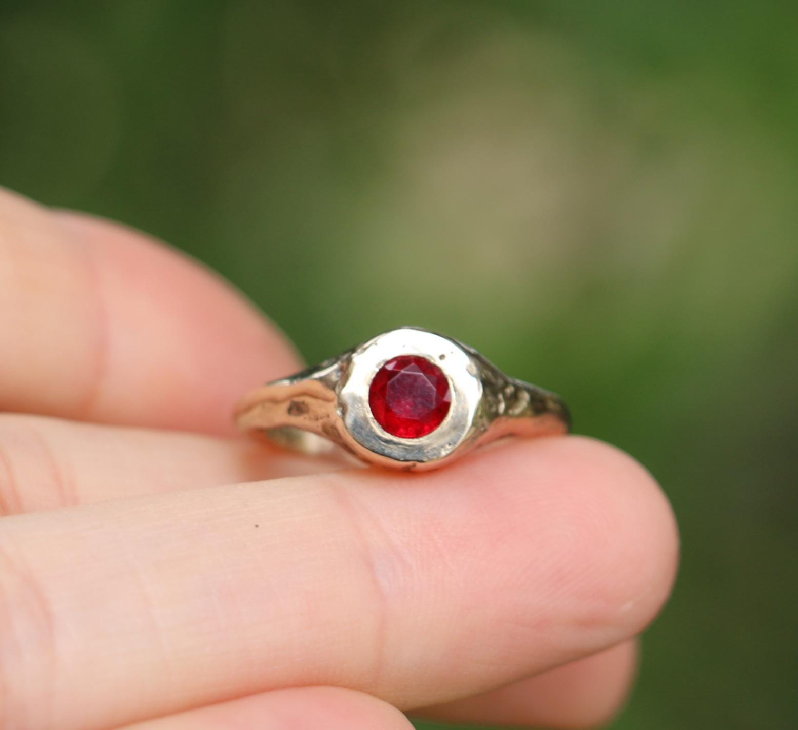 Textured Ring with Lab Garnet, Size 6