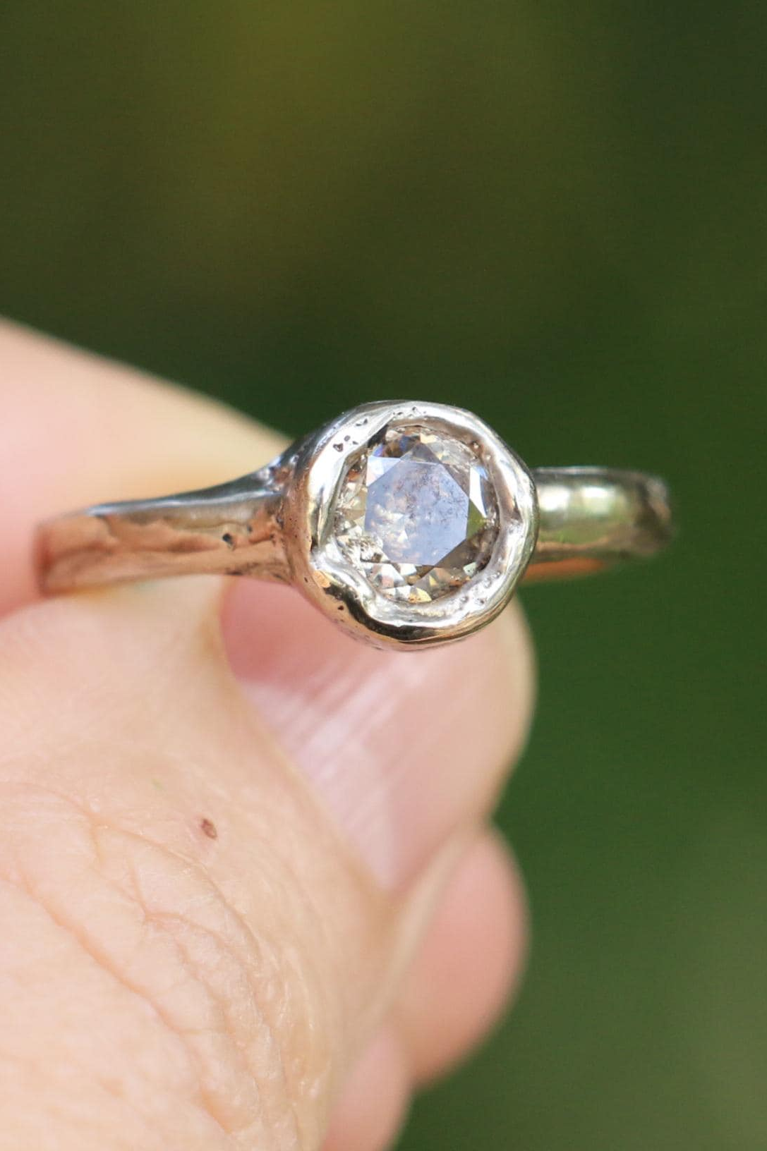Classic sandcast bronze organic ring with gemstone size 7