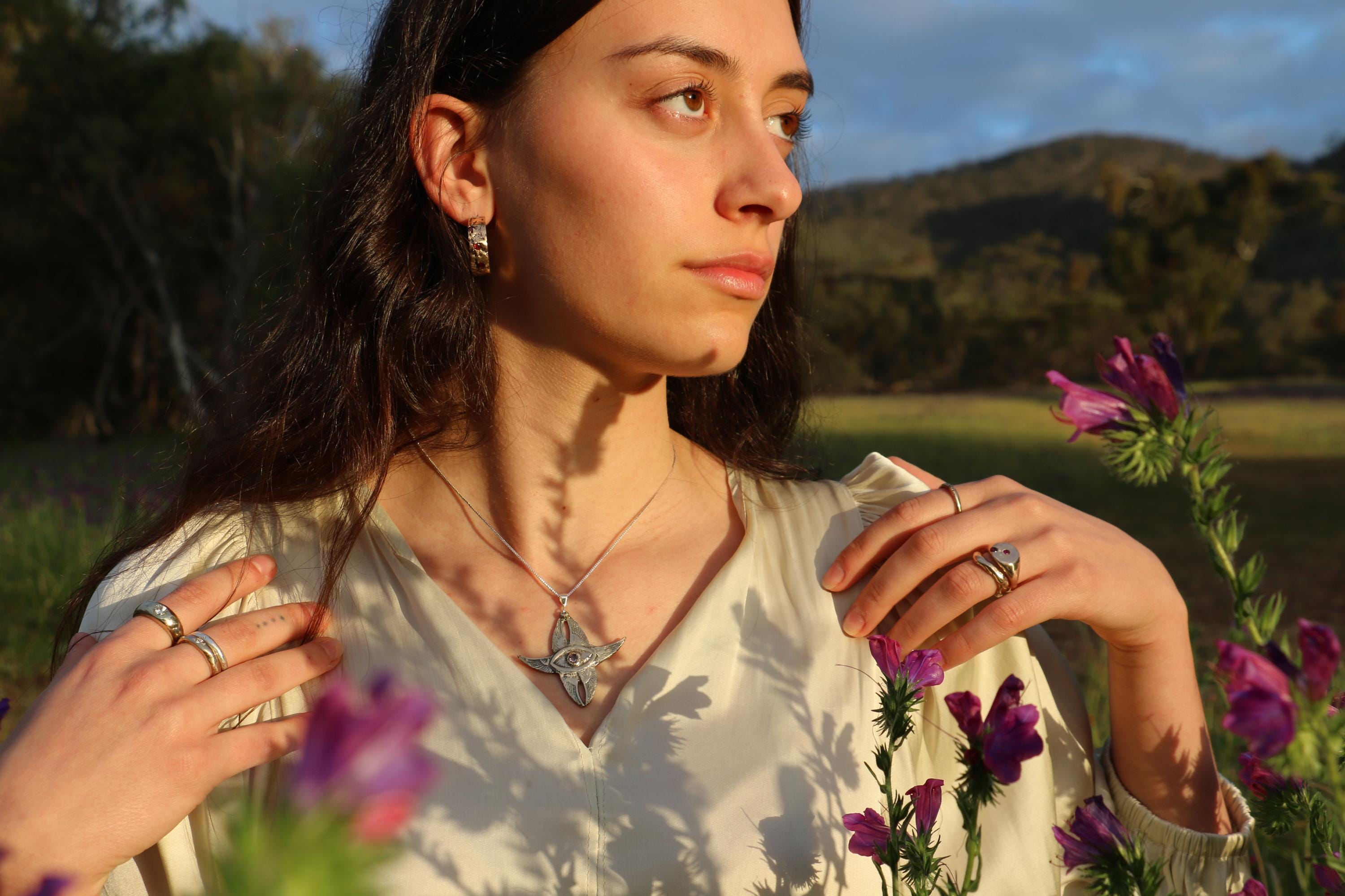 Seraphim bronze necklace with Garnet
