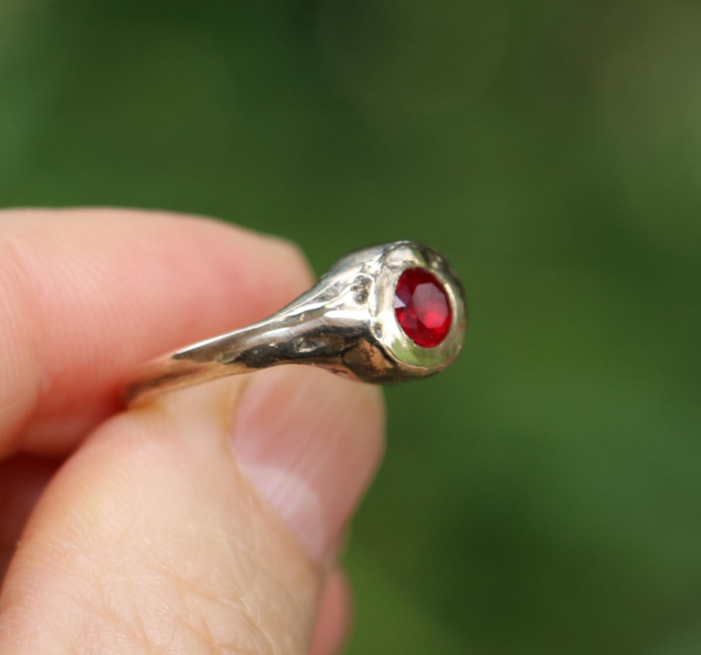 Textured Ring with Lab Garnet, Size 6