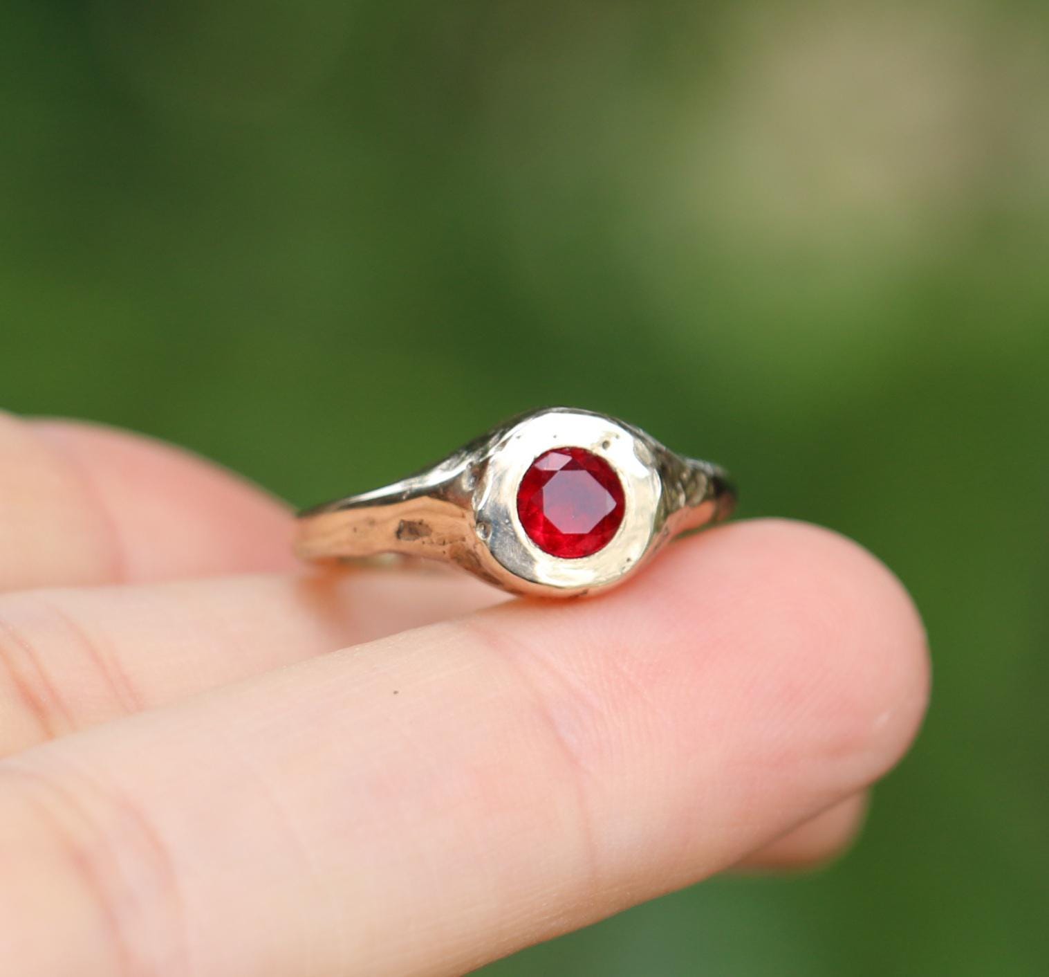 Textured Ring with Lab Garnet, Size 6