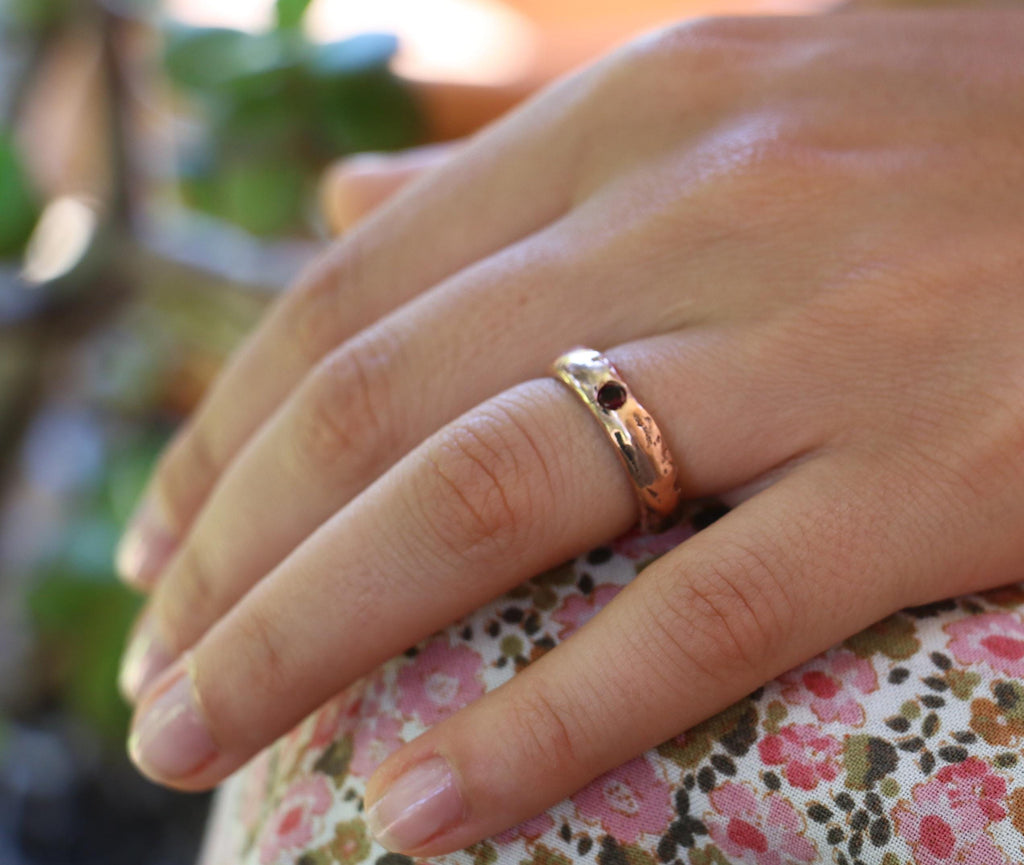 Copper ring with garnet size 6