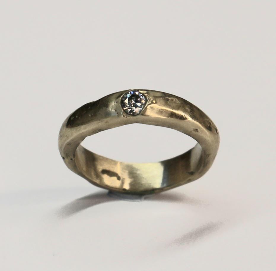 Molten bronze ring with moissanite 4.5