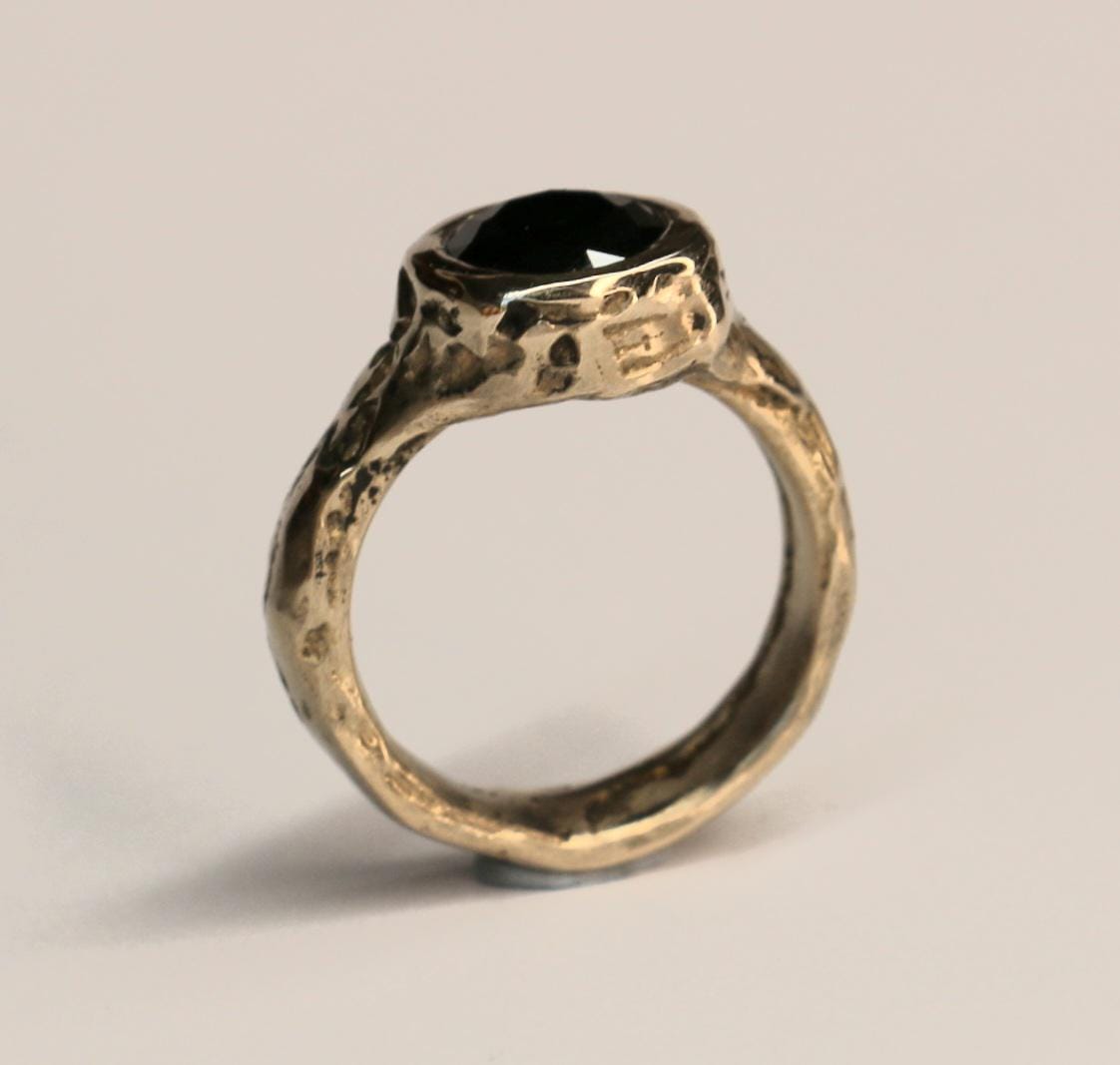 Bronze textured ring with lab onyx size 6