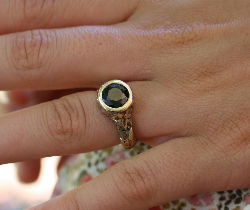 Bronze textured ring with lab onyx size 6
